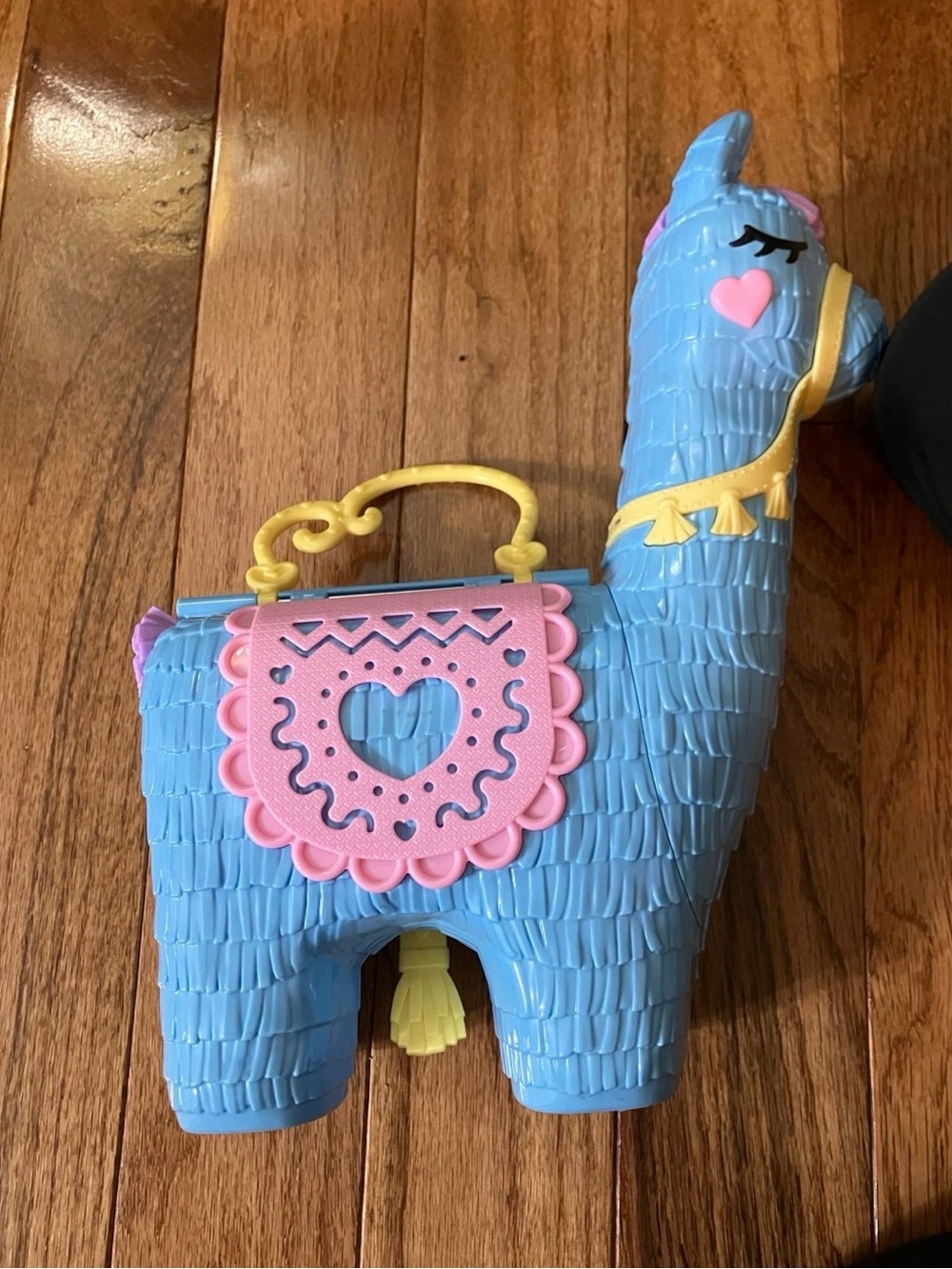 Blue Llama Polly pocket Toy with Pink Saddle and Yellow Handle